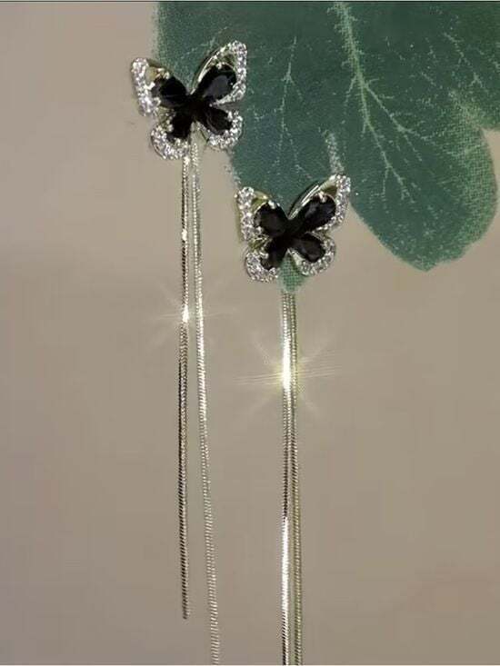The Unbranded Brand Jewelry - Gold Butterfly Drop Earrings with Black Enamel Accent